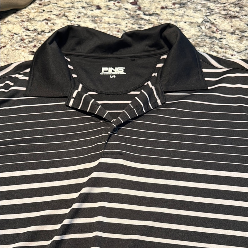 Ping Black and White Striped Polo Shirt